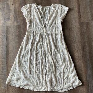 C&A Cream Floral Lace Short Sleeve V-Neck Midi Dress Cover Up